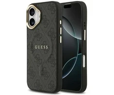 Guess PU Leather 4G Gold Frame MagSafe dėklas skirtas Apple iPhone 17 juodos spalvos