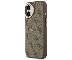 Guess PU Leather 4G Gold Frame MagSafe dėklas skirtas Apple iPhone 17 rudos spalvos
