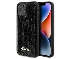Guess GUHCP12MPSFDGSK Apple iPhone 12/12 Pro 6.1″ juodos spalvos kietas dėklas Sequin Script Metal