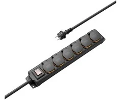 Hama Ogrodowa, Budowlana, 4 gniazda SCHUKO, juoda, 4m, 3680W, IP44