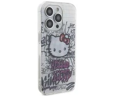 Hello Kitty HKHCP14LHDGPHT Apple iPhone 14 Pro 6.1″ baltos spalvos kietas dėklas IML Kitty On Bricks Graffiti