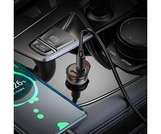 Automobilinis įkroviklis Hoco 2 x USB C PD QC3.0 45W NZ16B metalinis pilkas