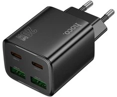 Phone charger Hoco 2 x USB C + 2 x USB A QC3.0 PD 3A 20W N55 juodas
