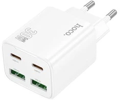 Phone charger Hoco 2 x USB C + 2 x USB A QC3.0 PD 3A 30W N56 baltas