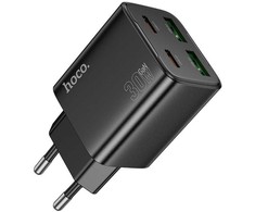 Phone charger Hoco 2 x USB C + 2 x USB A QC3.0 PD 3A 30W N56 juodas