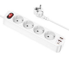 Įkroviklis-prailgintuvas Hoco NS1 (2xUSB; 1xUSB-C; 4xEU socket; 3A 20W) baltas