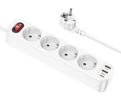 Įkroviklis-prailgintuvas Hoco NS1 (2xUSB; 1xUSB-C; 4xEU socket; 3A 20W) baltas