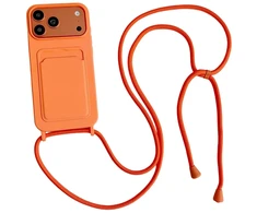 Hurtel iPhone 17 Pro / 18 Pro Silikoninis dėklas with Card Pocket and Crossbody Strap - Oranžinis