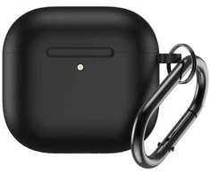 Hurtel Silikoninis dėklas skirtas Airpods 4 su karabinu - juodos spalvos