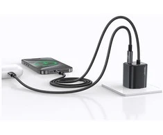 Laidinis įkroviklis USAMS JC Series CC261 20W GaN Mini Fast Charger 2xUSB-C juodos spalvos