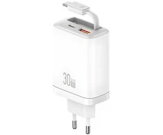 Laidinis įkroviklis USAMS Xiang Series CC296 30W 1xUSB-C 1xUSB-A + USB-C cable baltos spalvos