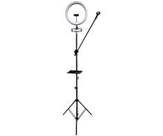 iLike S12 LED 20W Selfie 31cm Gredzena Gaisma Lampa + Statīvs 2.1m + Plaukts &amp; 3x telefona / mikrofona turētājs Melns