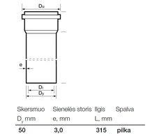 Indoor sewer PVC pipe Wavin. Ø 50. 0.315 m