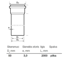 Indoor sewer PVC pipe Wavin. Ø 50. 2 m