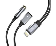 Tech-Protect UltraBoost Lightning (vyriškas) / mini lizdas 3,5 mm (moteris) - Lightning (moteris) - juodas