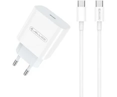 JELLICO sieninis pakrovėjas AK180 PD 20W 1xUSB-C + laidas USB-C - USB-C Baltas