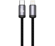 Jellico B27 Pīta Auduma iPhone un iPad USB-C uz Lightning Datu un Ātrās PD 30W uzlādes Vads 1m Melns