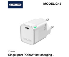 Jellico C43 Mini PD 30W QC 3.0 Smart Adaptīvs ātrais lādētājs ar 1x USB-C (5-20V) ligzdu Balts