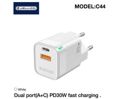 Jellico C44 Mini PD 30W QC 3.0 Smart Adaptīvs ātrais lādētājs ar 1x USB-C (5-20V) / USB 3A Balts