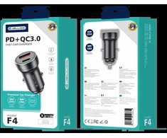 JELLICO automobilinis įkroviklis F4 PD 20W 1xUSB-C + 1xUSB QC3.0 + laidas „Lightning“ Juodas