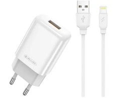 Įkroviklis Jellico EU01 2.4A USB-A + USB-A iki Lightning kabelis 1.0m baltas