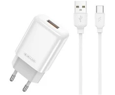 Įkroviklis Jellico EU01 2.4A USB-A + USB-A į USB-C laidas 1.0m baltas