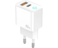 Jellico EU11 20W PD GaN Universāls adaptīvs ātrais lādētājs ar USB-C (5-12V) / USB 3A Balts