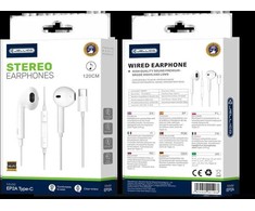JELLICO su laidu ausinės EP2A USB-C su mikrofonu 1.2M Baltas