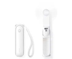 Mini ventiliatorius Jisulife Rankinis ventiliatorius Life8 nešiojamas USB ventiliatorius su 2000mAh išorine baterija ir žibintuvėliu – baltas