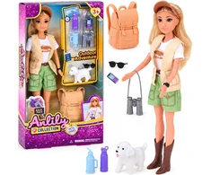 Jokomisiada Anlily Traveler Doll with a Dog + Backpack with Tourist Accessories ZA6230