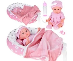 Jokomisiada Baby Doll with Crib in Rožinė Outfit Newborn ZA5855