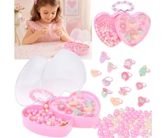 Jokomisiada Children's Jewellery Set 12 Rings Beads Heart-Shaped Case ZA6277