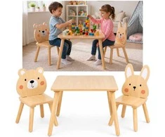Jokomisiada Children's table and chairs - wooden set Teddy bear and bunny ZA6169