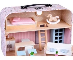 Jokomisiada FLOWER Dollhouse in a lockable suitcase + wooden furniture ZA5930