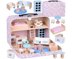 Jokomisiada FLOWER Dollhouse in a lockable suitcase + wooden furniture ZA5930
