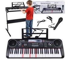 Jokomisiada Keyboard 61 Keys Backlit Stand Microphone Educational Organ IN0187