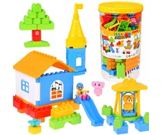 Jokomisiada LARGE plastikas blocks 94 pieces in a container with a handle + figures ZA6429