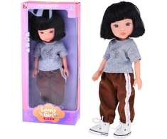 Jokomisiada Lovely Girl Doll with Short Juodas Hair in a Sporty Outfit 33cm ZA5849