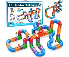 Jokomisiada Magnetic Building Blocks: Magnetic Train Track – 114-Piece DIY Train Set ZA6281