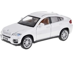 Jokomisiada Metalinis automobilis BMW x6 modelio skalė 1:32 Baltas visureigio šviesos garsas ZA4606
