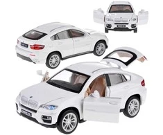 Jokomisiada Metalinis automobilis BMW x6 modelio skalė 1:32 Baltas visureigio šviesos garsas ZA4606