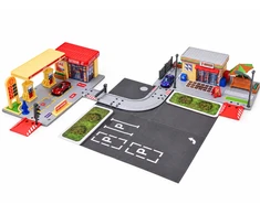 Jokomisiada Petrol Station Playset with Shop, Road, Parking Area and 2 Toy Cars ZA6282