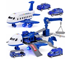 Jokomisiada Police Airplane with Parking Garage, Crane and 4 Toy Cars, Lights and Sounds ZA6561