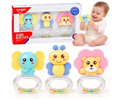 Jokomisiada Rattle and teether 2 in 1 - set of 3. Elephant, bee and lion ZA6626