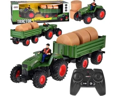 Jokomisiada Remote controlled tractor with trailer + hay bales tractor driver RC0717