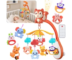 Jokomisiada Squirrel Cot Mobile with Projektorius, Music, Remote Control and Hanging Toys ZA6271