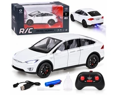 Jokomisiada Tesla Model X RC 1:22 Die-Cast Remote-Controlled Car with LED Lights and Smoke Effect RC0772