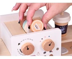 Jokomisiada Wooden Coffee Shop Set – Café Playset with Coffee Machine, Cups &amp; Desserts ZA5938