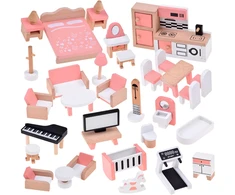 Jokomisiada Wooden Dollhouse Furniture, 34-Piece Home Furnishing Set ZA6358