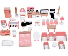 Jokomisiada Wooden Dollhouse Furniture, 34-Piece Home Furnishing Set ZA6358